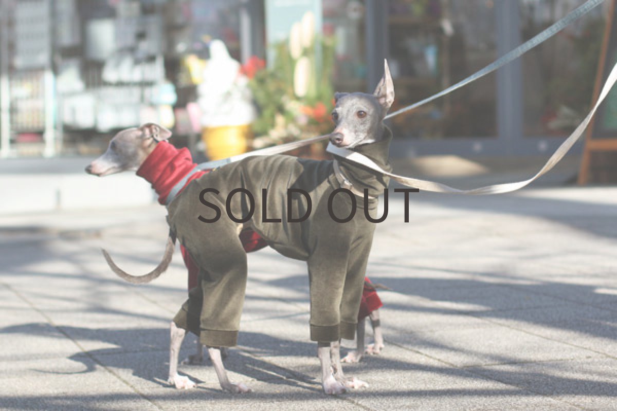 画像4: コットンベロアのロンパ（モスグリーン） (4)