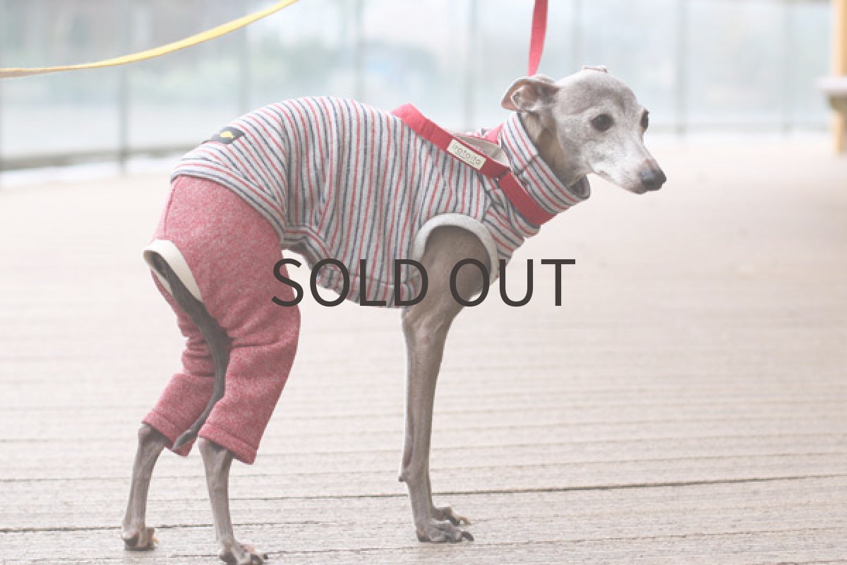 画像3: デニム風ボーダーニットのロンパ（レッド） (3)