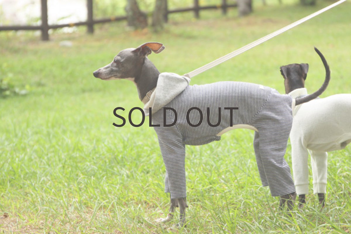 画像3: スエットフードのボーダーロンパ(ネイビー) (3)