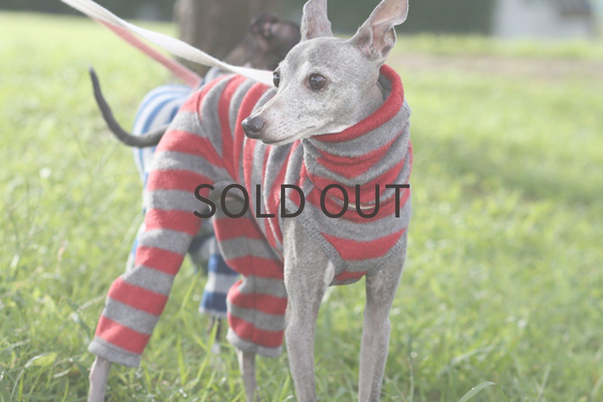 画像5: しましまフリースロンパ(レッド) (5)